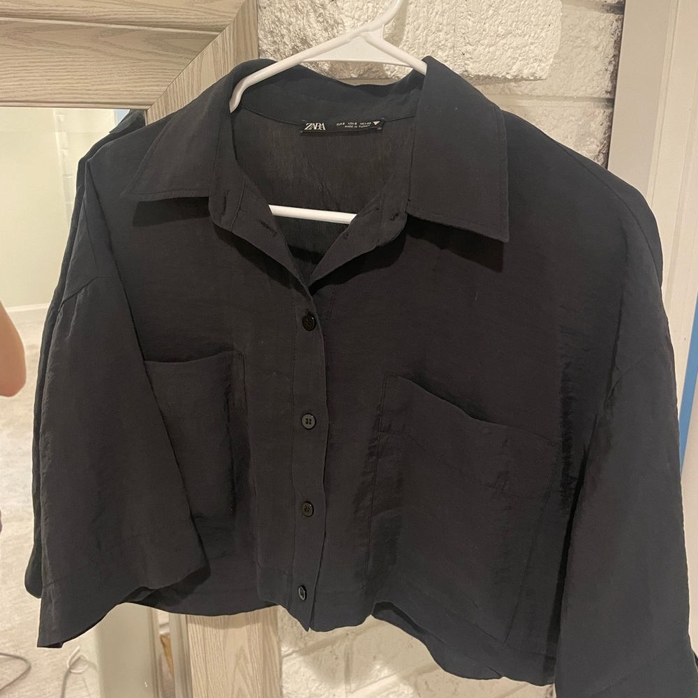 Zara Black Cropped Blouse